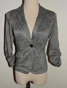 New Charlotte Russe Jacket Small Button Cinched 3/4 Sleeve Plaid Knit Blazer - Picture 1 of 2