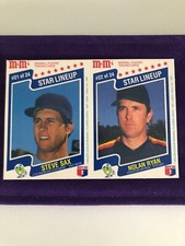 1987 M&M’s Star Lineup #21 Steve Sax/#22 Nolan Ryan 2card Food Issue Panel Uncut