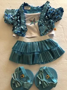 Build a Bear Glitz Outfit Blue Sequin Top W/ Blue Shoes And skirt New Years Eve - Picture 1 of 5