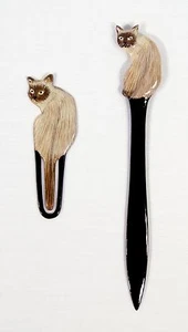 Hand Painted Siamese Cat Mail Letter Opener Bookmark (set of 2) - Picture 1 of 1