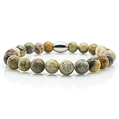 Achat Armband Bracelet Perlenarmband Perlen 8 mm Damen Herren Edelstahl Braun - Bild 1 von 2