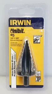 Irwin 10235 #5 Unibit Step Drill Bit, 1/4" - 1-3/8", Speed Point HSS USA NEW - Picture 1 of 2