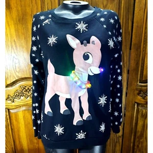 Neu Rudolph das Rentier mit der roten Nase M Sweatshirt Light up Twinkle mit neuem Teig - Bild 1 von 7