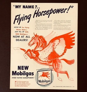 Anuncio Mobilgas 1945 Pegasus caballos de fuerza voladores gas impresión artística vintage AD - Imagen 1 de 1