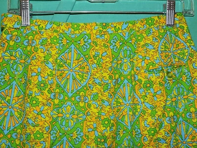 ¡Raro! PANTALONES CORTOS MUJER VINTAGE AÑOS 60-70, CINTURA ALTA, SCHEDELIC, MOD, HIPPY, 28"W x 6"L Foto 1 de 4