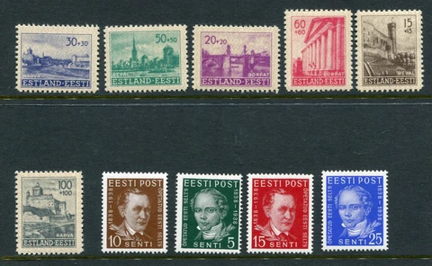 ESTONIA 1938-41 SCHOLARS + BUILDINGS MNH 2 Sets 10 Stamps Cover