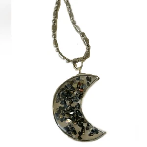 HANDMADE crescent moon necklace with blue stones - Picture 1 of 1