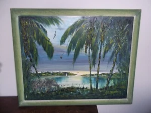 RA Beaudoin signed art oil painting masonite Florida Highwaymen STYLE landscape - Picture 1 of 9