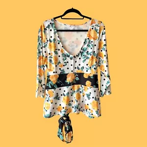 Venus 1X Strickbluse schwarz-weiß gepunktet gelb Rosen geblümt 3/4 Arm - Bild 1 von 3