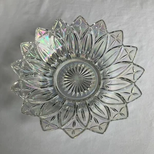 Vintage Federal Glass Iridescent Petal Serving Bowl 10 Inch Carnival Glass - Picture 1 of 10