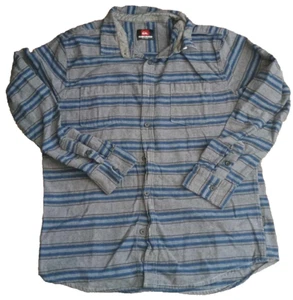 Quiksilver Flannel Shirt Mens XL Slim Gray Blue Striped Long Sleeve Button Up - Picture 1 of 5