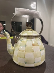 MacKenzie-Childs Parchment Check 2 Quart Tea Kettle Brand New DAMAGED Ships Fast - Picture 1 of 8