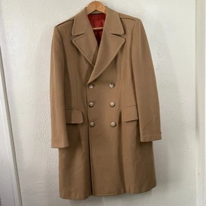 VTG Overcoat Tan Wool Double Breasted Red Satin Lined Coat Mitchell Daroff - Picture 1 of 23