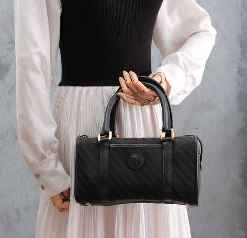 GUCCI Borsa Mini Boston a Mano GG Tela Pelle Nera Autentica