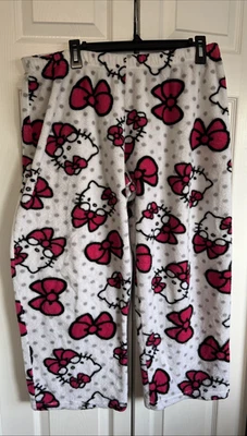 VINTAge sanrio HELLO KITTY SLEEP/LOUNGE PANTS XL (16-18) PINK/WHITE/BLACK POLY - Image 1 of 4