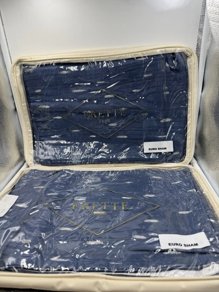 FRETTE Lux Monsoon Euro Sham (2) Blanco/Azul 26x26 Original $475 Foto 1 de 3