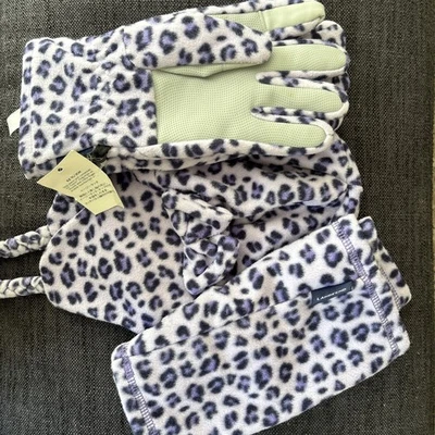 Lands End девочек EZ Touch перчатки шляпа и шарф комплект фиолетовый леопард новый размер L - Изображение 1 из 4