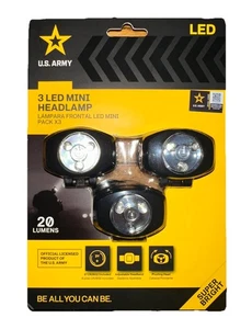 U.S. Army Adjustable Elastic 3 LED Super Bright Frontal Headlamp 20 Lumens Each - Picture 1 of 4