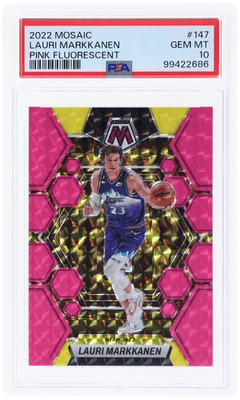 Panini Mosaic 2022 Lauri Markkanen rosa fluorescente #147/10 PSA 10 Foto 1 de 2