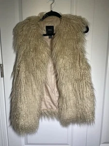 Chaleco Forever21 S Marfil Imitación Piel Peludo Frente Abierto Sin Mangas Boho Festival Capa - Imagen 1 de 6