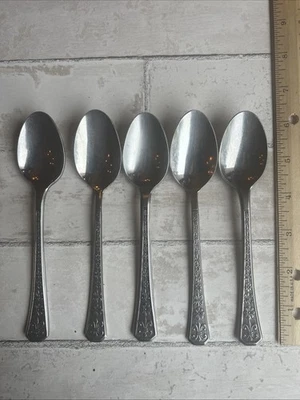 Florenz Stainless Flatware By Interpur 5 Teaspoons Set Floral Handle - Image 1 of 4