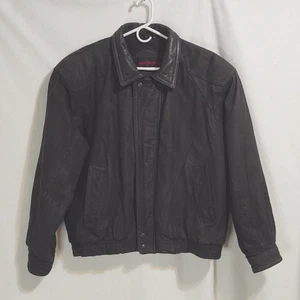 Mirage Black Suede Bomber Jacket Mens XL Shoulder Pads Full Zip Insulated 90s - Picture 1 of 9