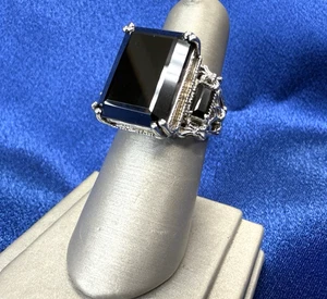 IMPRESIONANTE Anillo STS Plata de Ley 925 Ónix Negro 3 Piedras Talla 8 - Imagen 1 de 12