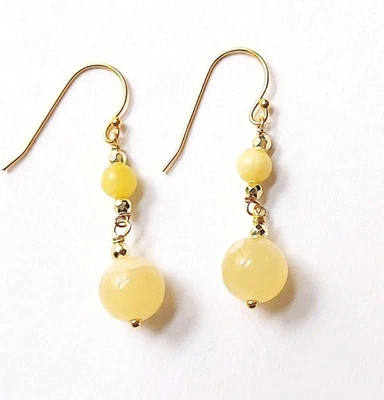 Orecchini in argento 925 laminato oro pietre giada gialla tonda ematite dorata  - Immagine 1 di 4