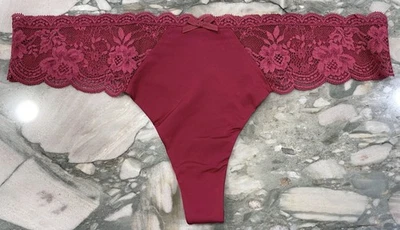 NUEVO Victoria Secret Dream Angels Tanga Ribete Encaje Panty - Rojo Claret - XXL Foto 1 de 3