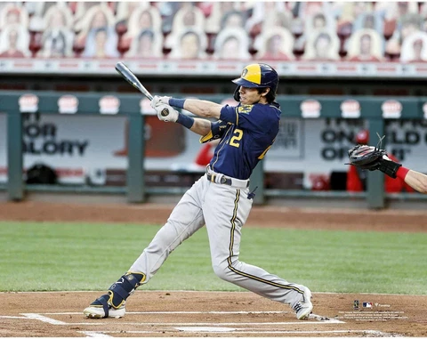 Christian Yelich Milwaukee Brewers Unsigned Hitting Photograph Cover