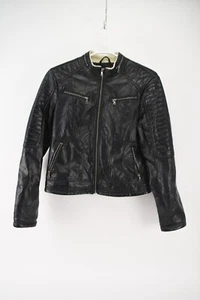 Chaps Mens Black Full Zip Faux Leather Biker Jacket Moto Size M - Picture 1 of 6