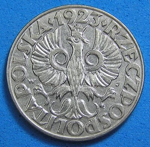 Poland 50 Groszy Nickel Coin 1923 Crowned Eagle, 23 mm, Free S/H after 1st Item - Picture 1 of 2