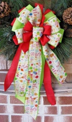 ARCO DE FELIZ CUMPLEAÑOS 10" ANCHO HECHO A MANO CINTA CON CABLE CORONA LINTERNA CORREO #38 fl Foto 1 de 4