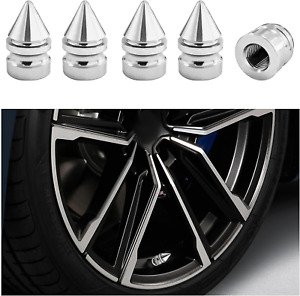 5 PCS Spike Aluminum Tire Valve Caps, Universal, Silver, Corrosion-Resistant