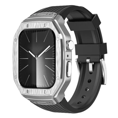 Estuche de Metal + Correa de Goma para Apple Watch 44/45mm iwatch Series9 8 7 6 5 4 Kit Mod Foto 1 de 4