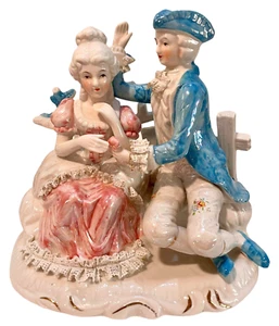 French Courting Couple Ceramic Figurine Victorian 8” Tall 7.75” Wide - Picture 1 of 13
