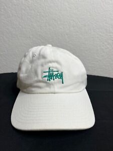 Stussy Hat Cap Strapback White Green Spell Out Streetwear Y2k