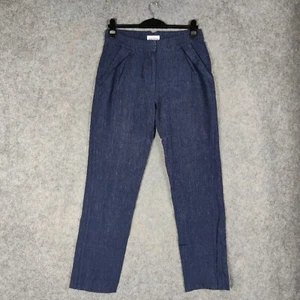 Brora Trousers Womens Size UK 12 W30 Navy Blue 100% Linen Striped High Waisted - Picture 1 of 12