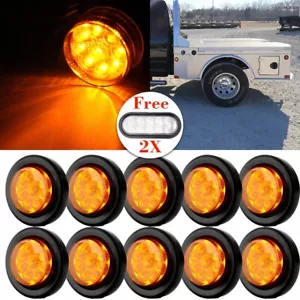 10X AMBER 2" ROUND 9 LED SIDE MARKER LIGHT GROMMET +FREE STOP BRAKE LIGHT - Picture 1 of 21