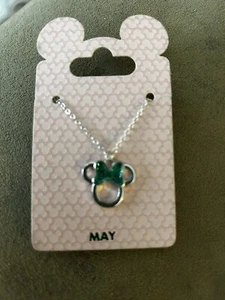 Disney Parks Silvertone Birthstone Necklace - Minnie Bow: May (Green Emerald) - Picture 1 of 4