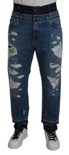 Dolce & Gabbana Blue Tattered Cotton Cropped Denim Men's Jeans Authentic