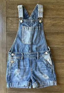 GAP Denim Overalls Girls Small S 6-7 Bib Jeans Farm Pants Patchwork Distressed - Picture 1 of 12