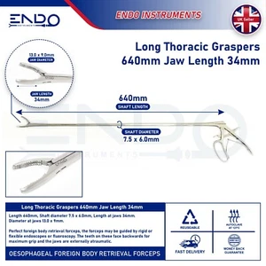 ENDO® Ösophagus Fremdkörperpinzette langer Thoraxgreifer Schaft 640 mm Kiefer 34 mm - Bild 1 von 12