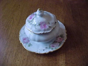 HUTSCHENREUTHER SELB BAYERN MARMELADEN-/GELEEGLAS MIT DECKEL UM 1920-1938 ROSA ROSEN - Bild 1 von 9