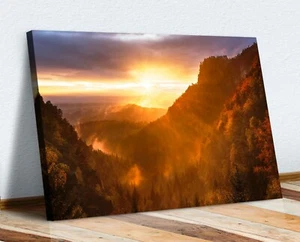 CANVAS WALL ART PRINT ARTWORK 30MM DEEP FRAME  MOUNTAIN FOREST SUNSET - Picture 1 of 3