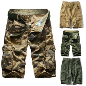 Mens Camouflage Elasticated Lightweight Shorts Cargo Combat Multi Pocket Pants ∂ - Picture 1 of 21