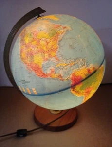 VTG Replogle World Horizon Series 12” Lighted Raised Topography Globe walnut bas - Picture 1 of 2