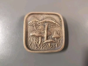 Solid Brass Mushrooms Authentic 1970s Vintage BTS Basic Tool Belt Buckle - Picture 1 of 5