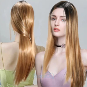 Women Real Long Straight Hair Wigs Ladies Natural Blonde Cosplay Full Wig - Picture 1 of 16