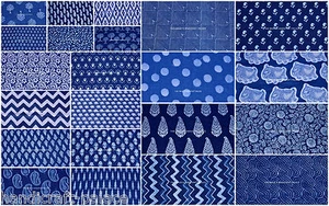10 Yard Lot Indigo Blue Hand Block Print Indian Fabric Dabu Print Cotton Fabric - Picture 1 of 1